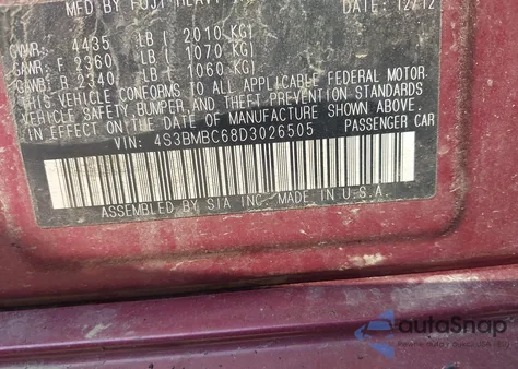 2013 Subaru Legacy 2.5I Premium from USA, damaged, VIN 4S3BMBC68D3026505